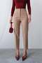 High Waist Straight Cut Double Breasted Detailed Fabric Trousers 4613 - Beige - 7