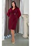 Women's Plus Size Double-Breasted Collar Long Sleeve Button Brooch Detail Asymmetric Cut Midi Stretchy Evening Dress 25042 - 3