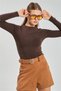 Women's Crew Neck Fingerless Long Sleeve Bodysuit - Bitter Brown