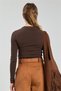 Women's Crew Neck Fingerless Long Sleeve Bodysuit - Bitter Brown - 5