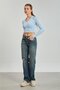 Women's V-Neck Long Sleeve Bodysuit - Blue - 3