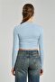 Women's V-Neck Long Sleeve Bodysuit - Blue - 5