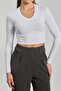 Women's V-Neck Long Sleeve Bodysuit - White - 2