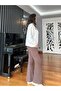 Brown Elastic Waist Flare Pants - 3