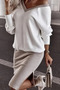 New Season Women's Long Sleeve V-Neck Viscose Two Thread Blouse and Mini Skirt Two-Piece Set - 3
