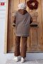 Moda Efsa Modest Clothing Hooded and Half Zippered Front Striped 2 Thread Tunic Set with Pantalon - 2
