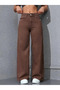 Melody Women's Coffee Jeans Palazzo Wide Leg Casual High Waist Denim Jeans Pants - 2