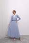 Elastic Waist Long Skirt and Long Sleeve Top Set D003 - Blue - 5