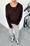 Brown Buttoned Collar Relaxed Long Sleeve T-Shirt