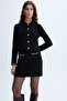 Women's Black Buttoned Polo Collar Cardigan
