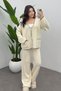 Women's Ecru Pocket Detailed Shepherd Stitch Cardigan Pants Bottom Top Knitwear Set - 5
