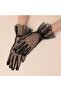 Short length black polka dot tulle gloves with lace trim - black - 4