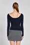 Women's Front Back Boat Neck Bodysuit - Navy Blue - 5