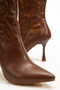 Luxury Dalles Girl Women's Zippered Heeled Long Boots Pointed Toe Vegan Leather Covered Embroidered Flower - 3