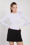 Women's Crew Neck Fingerless Long Sleeve Bodysuit - Ecru - 3