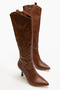 Luxury Dalles Girl Women's Zippered Heeled Long Boots Pointed Toe Vegan Leather Covered Embroidered Flower - 5