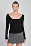 Women's Front Back Boat Neck Bodysuit - Black - 3