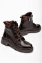 Women's Brown Leather Lace-Up and Zippered Boots
