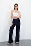 Nira Women's Maxi Length Flared Trousers - Navy Blue - 2