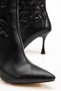 Women's Black Long Zipper Embroidered Thin Heeled Boots - 2