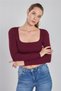 Women's Square Neck Bodysuit - Burgundy - 2