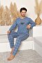 Men's Long Sleeve Blue Color Pajama Set with Writing on the Front - 5