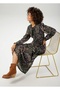 Women's Plus Size Green, Crochet Elastic Detail, Floral Pattern Viscose Long Dress 65N39178 - 8