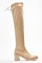 Women's Over-The-Knee Stretch Heeled Boots; Beige Suede - 2