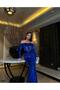 Shoulder cutout fishbone glitter velvet evening dress 583091 cobalt blue - 2