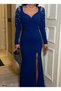 Heart neckline belted sleeves embellished long evening dress 583127 cobalt blue - 4