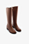 Tan Genuine Leather Side Zipper Round Toe Riding Women's Boots - 2