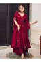 Maroon Chinnon Silk Top Palazzo & Dupatta - HRT3538 | Maroon - 4