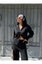 Women's Black Zippered Cardigan and Pants Knitwear Set - 3