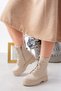 Mary Women's Beige Leather Boots with Lace-Up and Zipper Detail and Fleece Lining Inside - 3