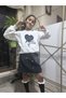 Eid Girls' Denim Skirt Set (Sweatshirt + Short Denim Skirt with Elastic Waist) Ribbon Smoked - 8