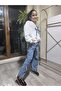 Eid Girls' Wide-Leg Jeans Pants Set (Sweatshirt + Elastic Waist Pants) Blue - 6