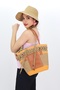 Jutty Orange Striped Jute Straw Beach Bag with Tan Leather Handles Drawstring Summer Shoulder Bag Bohemian Tote - 3