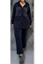 Women's Navy Blue Sequin Embroidered Hooded Zipper Closure Jacket Elastic Waist Pants Plus Size Set - 3