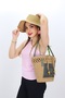 Jutty Jute Straw Beach Bag Dark Green Handle Drawstring Bohemian Shoulder Bag Leather Detail Summer Tote