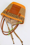 Jutty Orange Striped Jute Straw Beach Bag with Tan Leather Handles Drawstring Summer Shoulder Bag Bohemian Tote - 4