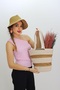 Jutty Two-Color Rope Straw Bag Cream and Jute Striped Summer Tote Thick Handle Shoulder and Hand Bag - 4