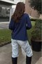 Women's Slim a Acrylic Knitwear Loose Asymmetrical Cut Blouse/Sweater Navy Blue White3513165 3513165 - 5