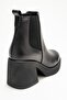 Lysa Black Leather Elastic Genuine Leather Women's Platform Heeled Boots - 5