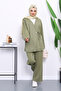 Khaki Tunic Trouser Suit with Tie Detail - 2