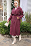 Plum Double-Breasted Collar Waist Belted Trench Coat