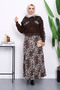 Brown Leopard Patterned Jacket Skirt Suit