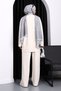 Ecru Stone Detailed Tunic Modal Suit with Trousers - 4