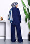 Navy Blue Side Tie Tunic with Trousers Modal Suit - 4