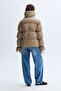 Women's Brown Striped Stand Collar Puffer Coat - 2