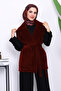 Burgundy Double-Breasted Collar Belted Cashmere Vest - 3